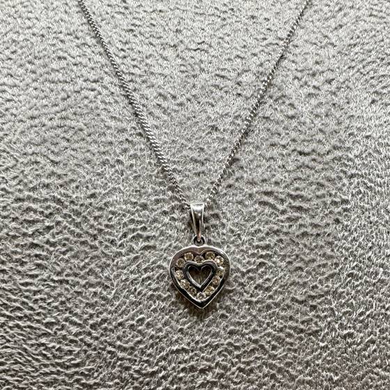 0.10ct VS/E-F Natural Round Diamond Heart Shaped Pendant in 9k White Gold