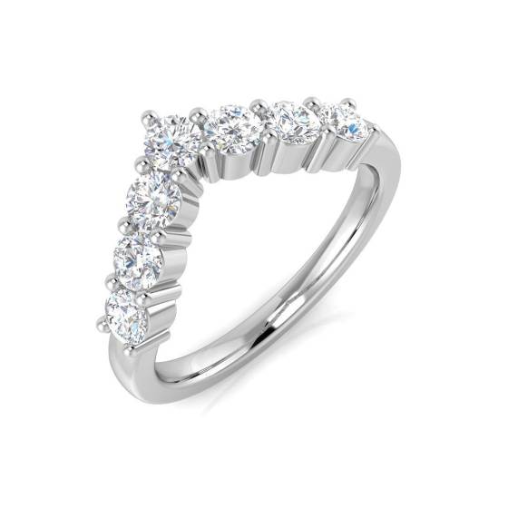 Wishbone-Ring mit einem runden, natürlichen Diamanten (0,78 ct, I1/G) in 9-karätigem Weißgold