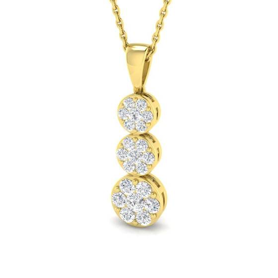Anhänger mit einem Cluster aus runden, natürlichen Diamanten (0,48 ct, I1/G) in 9-karätigem Gelbgold