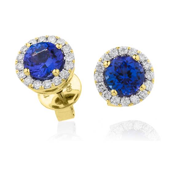 Runde Ohrringe mit blauem Tansanit und Diamanten