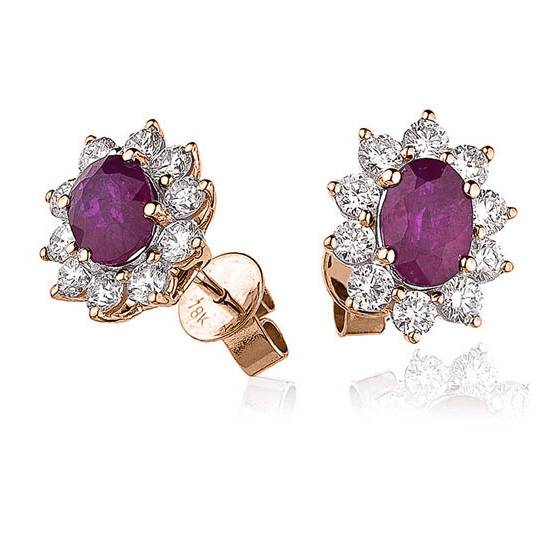 Ovale Rubin- und Diamant-Cluster-Ohrringe