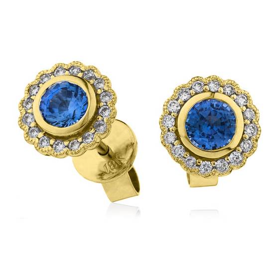 Runde Ohrringe mit blauem Saphir und Diamanten
