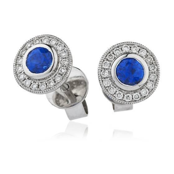 Ohrringe mit rundem, blauem Saphir (0,50 ct, VS/F-G) und natürlichen Diamanten