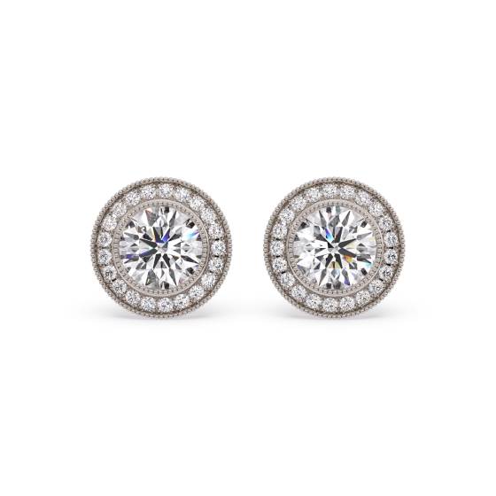 Klassische Halo-Ohrringe mit einem runden Diamanten (1,30 ct).