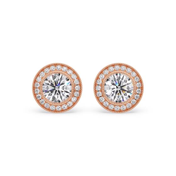 Klassische Halo-Ohrringe mit einem runden Diamanten (1,30 ct).