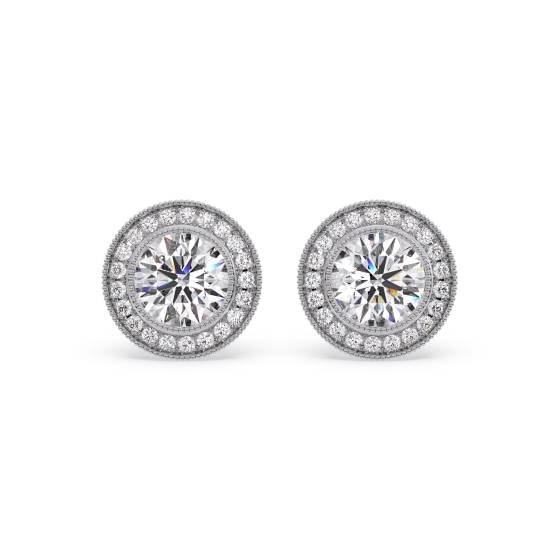 Klassische Halo-Ohrringe mit einem runden Diamanten (1,30 ct).