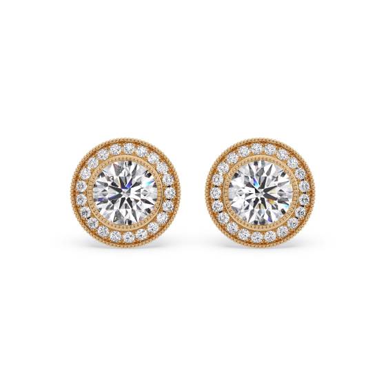 Klassische Halo-Ohrringe mit einem runden Diamanten (1,30 ct).
