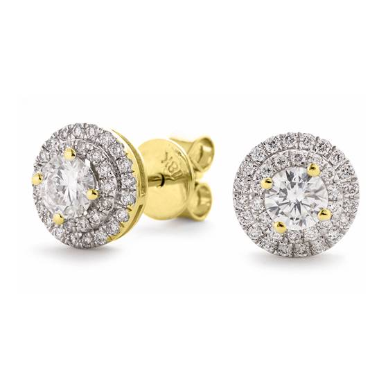 Klassische Ohrringe mit doppeltem Halo und runden Diamanten (0,75 ct).