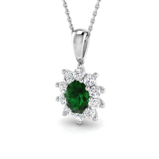 Ovaler Smaragdanhänger (1,40 ct, VS/E-F) mit rundem Diamant-Halo