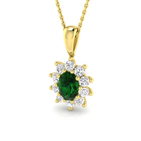 Ovaler Smaragdanhänger (1,40 ct, VS/E-F) mit rundem Diamant-Halo