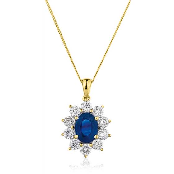 Ovaler Anhänger aus blauem Saphir und Diamanten