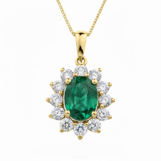 Ovaler Anhänger aus Smaragd und Diamanten