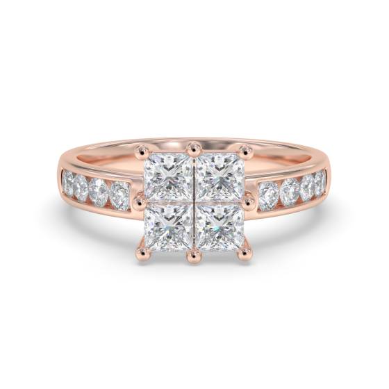 Eleganter Clusterring mit 1,00 ct runden und Prinzessdiamanten