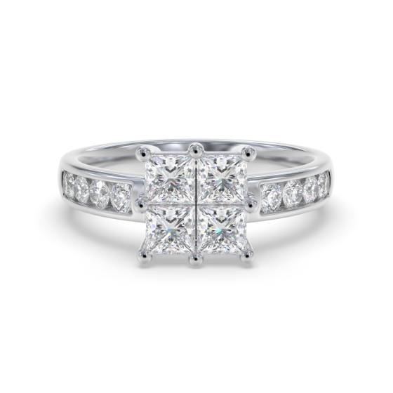 Eleganter Clusterring mit 1,00 ct runden und Prinzessdiamanten