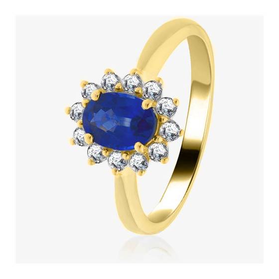Verlobungsring mit 1,30 ct blauem Saphir und Diamant-Halo