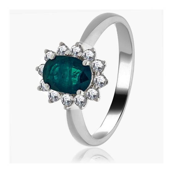 Ovaler Ring mit grünem Smaragd und Diamanten