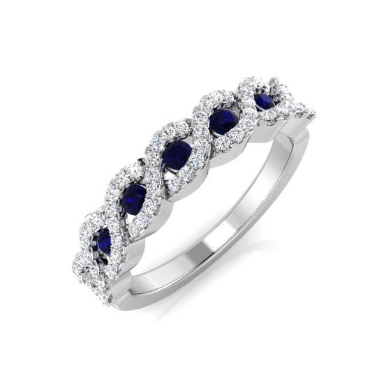 Runder Designerring mit blauem Saphir und Diamanten