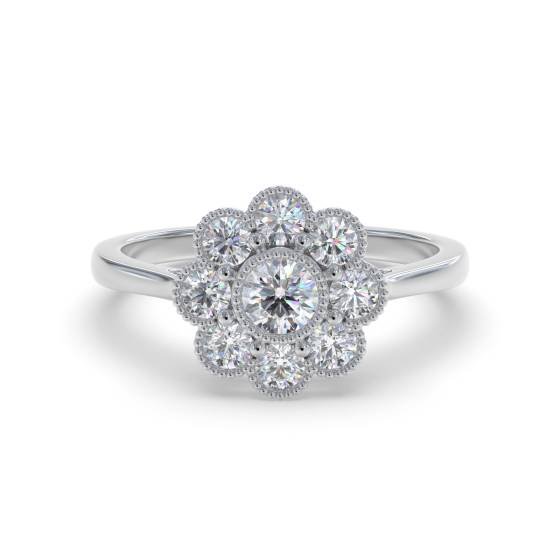 0,60 ct runder Diamant-Clusterring im Deco-Stil