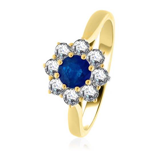 0,60 ct VS/E-F blauer Saphir und natürlicher Diamant-Clusterring