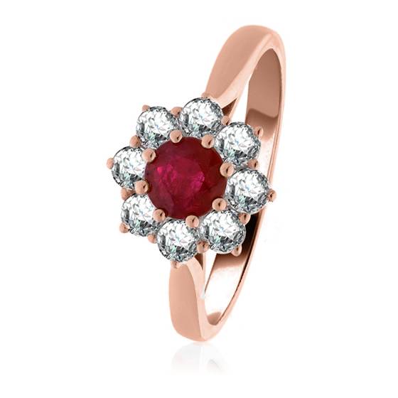 1,30 ct runder Rubin- und Diamant-Halo-Ring