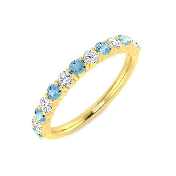 Runder Aquamarin- und Diamant-Ewigkeitsring