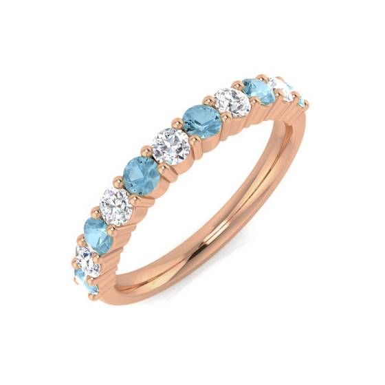 Runder Aquamarin- und Diamant-Ewigkeitsring