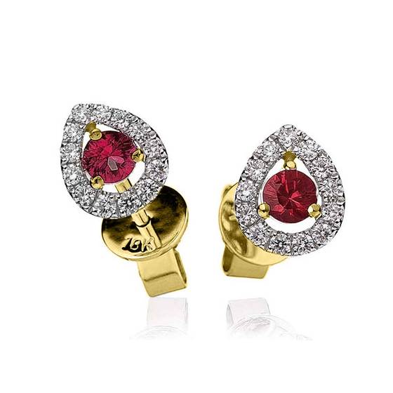 Runde Rubin- und Diamant-Cluster-Ohrringe