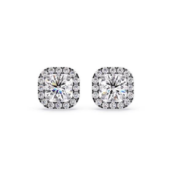 Einzigartige Ohrringe mit rundem Diamanten und Halo-Fassung