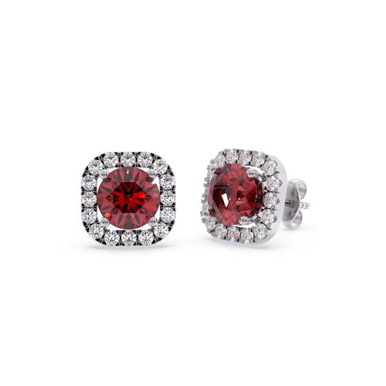 Runde Rubin- und Diamant-Cluster-Ohrringe
