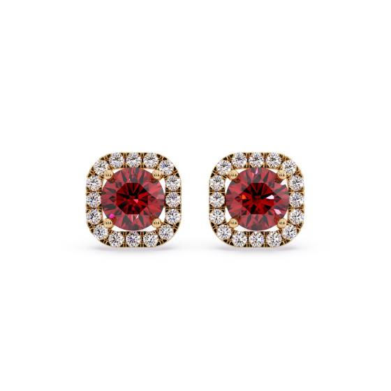 Runde Rubin- und Diamant-Cluster-Ohrringe