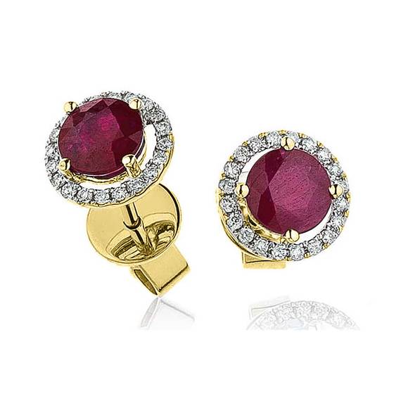 Runde Rubin- und Diamant-Cluster-Ohrringe