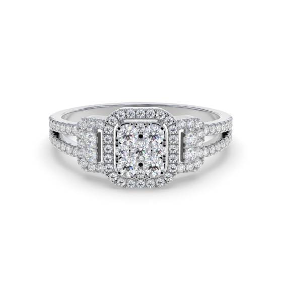 Moderner runder Diamant-Cluster-Halo-Ring mit 0,53 ct VS/F-G