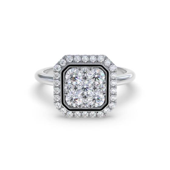 Moderner runder Naturdiamant-Halo-Clusterring mit 0,70 ct VS/F-G