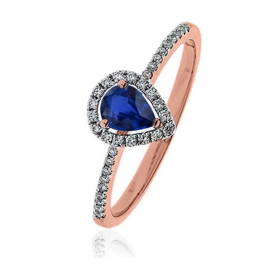 Ring mit 0,50 ct birnenförmigem blauem Saphir und Diamanten