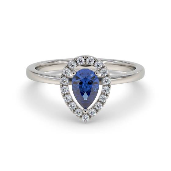 Ring mit 0,50 ct birnenförmigem blauem Saphir und Diamanten