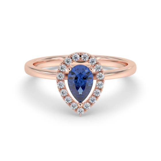 Ring mit 0,50 ct birnenförmigem blauem Saphir und Diamanten