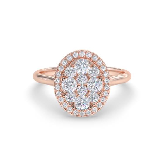 Moderner Ring mit ovalem Diamantcluster und Halo-Fassung (0,40 ct)
