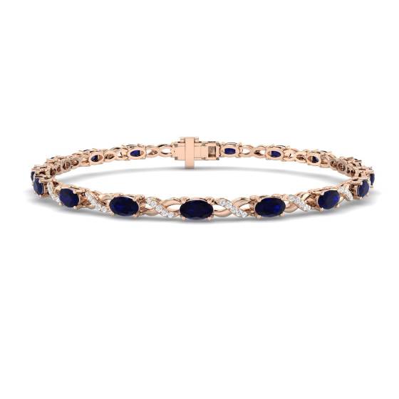 Armband mit ovalem, blauem Saphir (5,10 ct, VS/E-F) und runden Diamanten