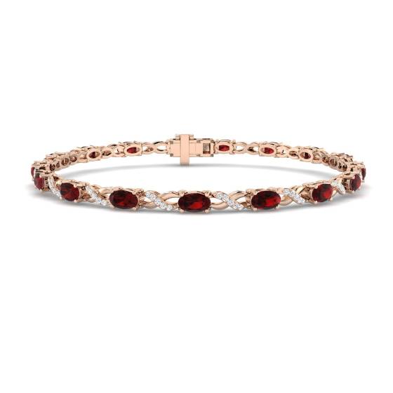 Armband mit ovalem Granat (5,40 ct, VS/E-F) und runden Diamanten