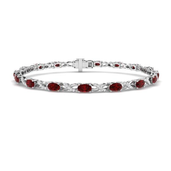 Armband mit ovalem Rubin (5,00 ct, VS/E-F) und runden Diamanten