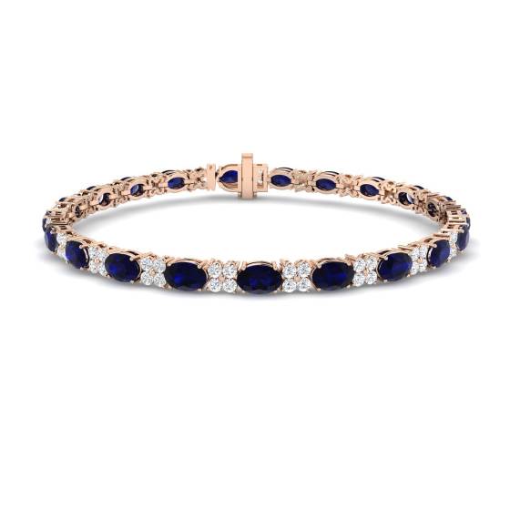 Armband mit ovalem, blauem Saphir (7,90 ct, VS/E-F) und runden Diamanten