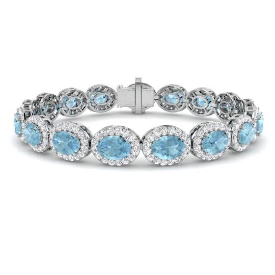 Armband mit ovalem Aquamarin (13,50 ct, VS/E-F) und runden Diamanten
