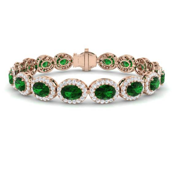 Armband mit ovalem Smaragd (16,20 ct, VS/E-F) und rundem Diamanten im Halo-Design