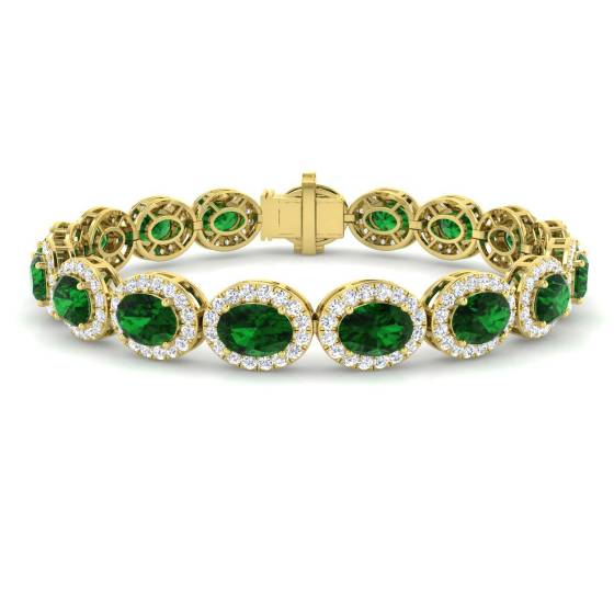 Armband mit ovalem Smaragd (16,20 ct, VS/E-F) und rundem Diamanten im Halo-Design