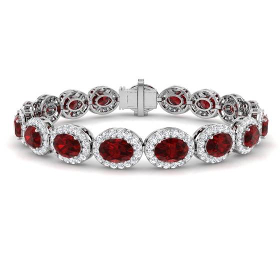 Armband mit ovalem Rubin (19,20 ct, VS/E-F) und rundem Diamant-Halo