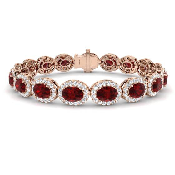 Armband mit ovalem Rubin (19,20 ct, VS/E-F) und rundem Diamant-Halo