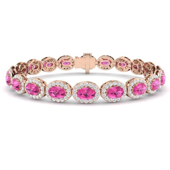 Armband mit ovalem rosa Saphir (12,60 ct, VS/E-F) und runden Diamanten