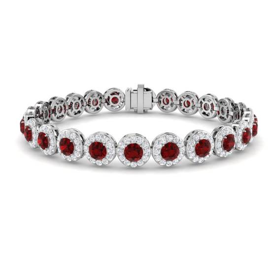 Armband mit rundem Rubin (10,85 ct, VS/E-F) und Diamant-Halo
