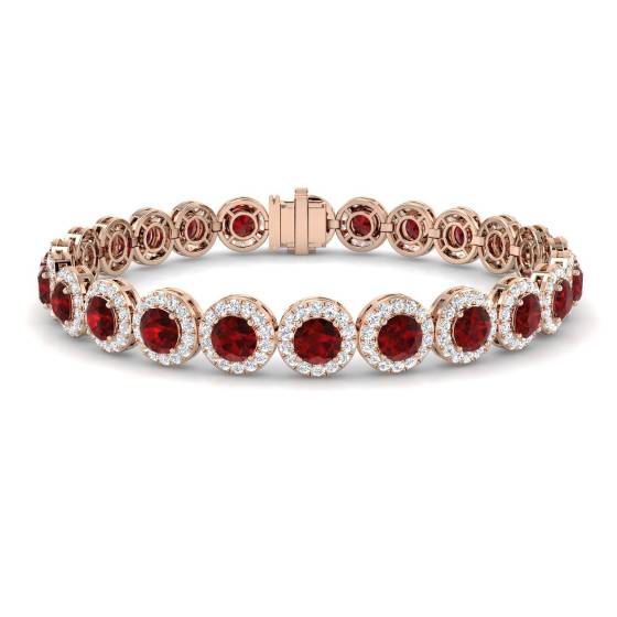 Armband mit rundem Rubin (10,85 ct, VS/E-F) und Diamant-Halo
