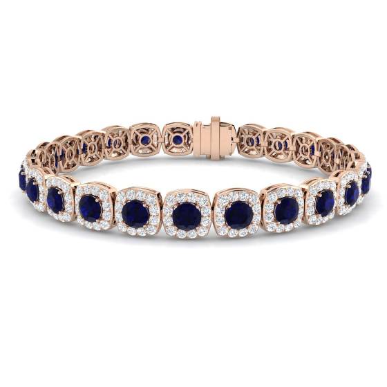 Armband mit rundem, blauem Saphir (10,85 ct, VS/E-F) und runden Diamanten